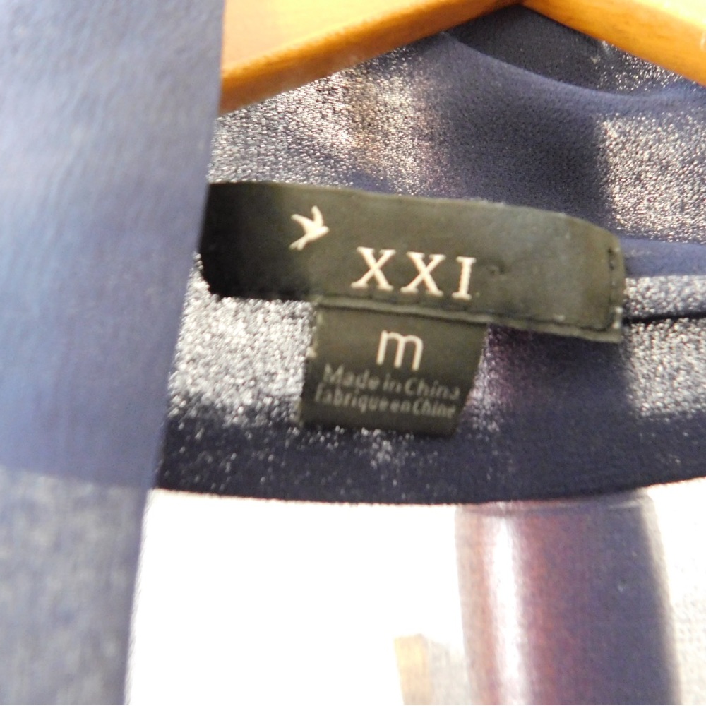 Forever 21 Deep Blue Sheer Blouse with Neck Tie - Picture 3 of 4